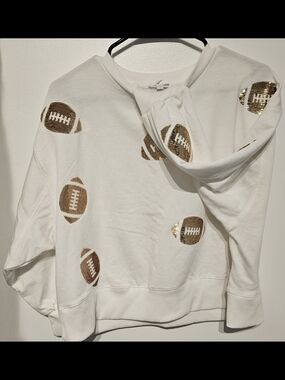Mary Square White Cropped Sweatshirt, Football Fans  Gold Sequin Sz S